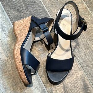 Boden Blue Wedge Sandals with Ankle Strap